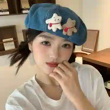 浪莎 日系卡通小熊饼干贴布甜美卡通气质 棉 贝雷帽 女款