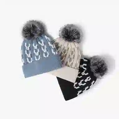 浪莎 拼色带毛球秋冬加厚加绒针织时尚户外百搭 腈纶 绒线帽 女款 粉色