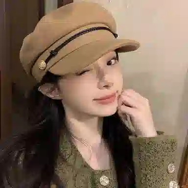 浪莎 法式复古英伦风绑带海军帽简约纯色平顶帽潮流时髦百搭 棉 贝雷帽 男女同款情侣款