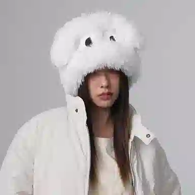 浪莎 日系甜美可爱卡通大眼小狗耳朵针织帽冬季时尚加厚保暖显白显脸小包头帽 聚酯纤维 绒线帽 女款