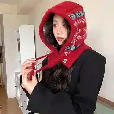 【圣诞氛围】 浪莎 费尔岛风秋冬季氛围感巴拉克拉法帽女生显脸小保暖护耳针织毛线帽 涤纶 绒线帽 男女同款情侣款