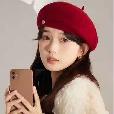 浪莎 英伦风金属标简约纯色时尚百搭保暖 羊毛 贝雷帽 男女同款情侣款