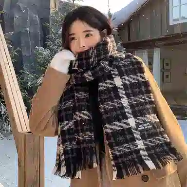 浪莎 日落晚风 复古格子围巾秋冬季复古加厚保暖氛围感格纹针织围脖披肩 男女同款情侣款 礼盒装 绒线围巾 男女同款情侣款