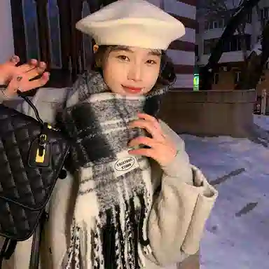 【冬季必备】 浪莎 冰岛蓝围巾秋冬季含羊毛韩系氛围感格子围脖护颈毛绒保暖披肩 绒线围巾 男女同款情侣款