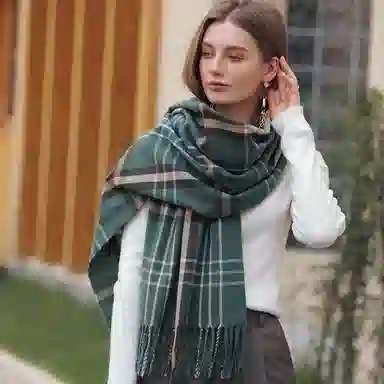 浪莎 条纹格子保暖学院风流苏 礼盒装 绒线围巾 男女同款情侣款