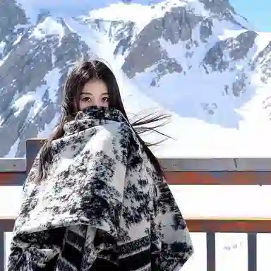 浪莎 复古名族风水墨画双面宽松流苏百搭保暖上衣外搭 聚酯纤维 披肩 女款