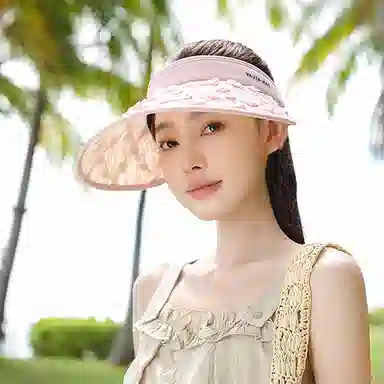 浪莎 户外沙滩帽防紫外线立体碎花空顶帽马拉松运动可扎马尾户外休闲 聚酯纤维 防晒帽 女款