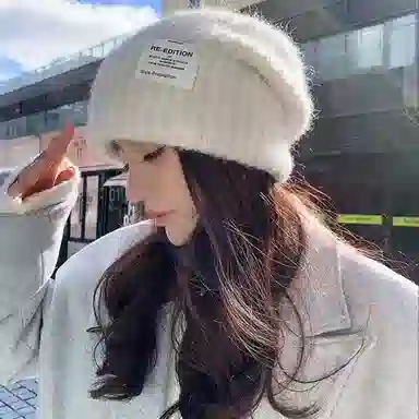 浪莎 日系简约纯色堆堆帽大头围针织显脸小户外休闲保暖护耳包头帽 聚酯纤维 绒线帽 男女同款情侣款