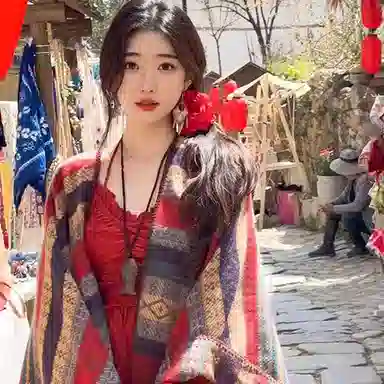 浪莎 外搭民族风流苏薄款条纹撞色百搭 聚酯纤维 披肩 女款