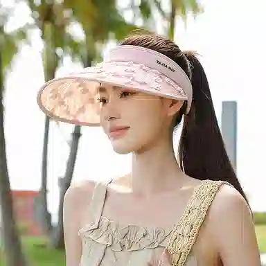 浪莎 户外沙滩帽防紫外线立体碎花空顶帽马拉松运动可扎马尾户外休闲 聚酯纤维 防晒帽 女款