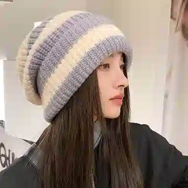 浪莎 韩式潮流字母贴标针织堆堆帽大头围时尚百搭休闲出街包头帽显脸小 聚酯纤维 绒线帽 男女同款情侣款