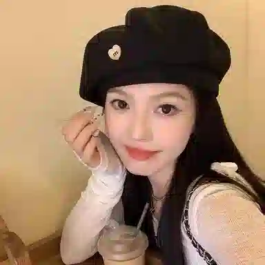 浪莎 韩系简约纯色爱心大头围时尚复古百搭时尚休闲 聚酯纤维 贝雷帽 女款