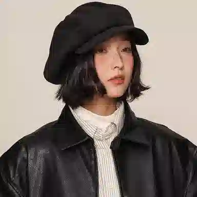 浪莎 时尚英伦复古风八角云朵帽女生秋冬纯色金属标简约百搭短檐贝雷帽 涤纶 贝雷帽 女款