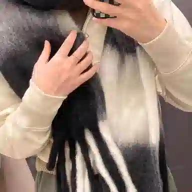 浪莎 柔软温柔大格保暖 聚酯纤维 绒线围巾 男女同款情侣款