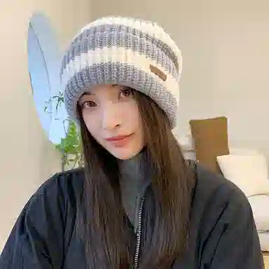 浪莎 韩式潮流字母贴标针织堆堆帽大头围时尚百搭休闲出街包头帽显脸小 聚酯纤维 绒线帽 男女同款情侣款