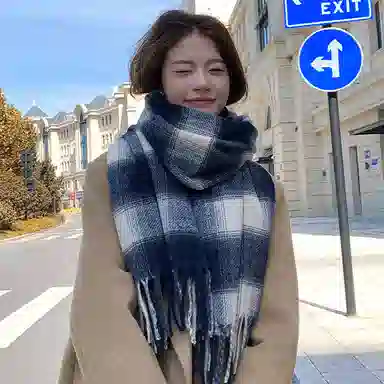 浪莎 韩系复古格纹氛围感学生保暖百搭 心动礼盒装 聚酯纤维 绒线围巾 男女同款情侣款