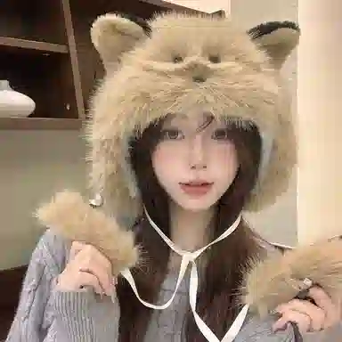 浪莎 日系可爱卡通腮红猫咪耳朵保暖学生护耳通勤百搭 聚酯纤维 绒线帽 女款