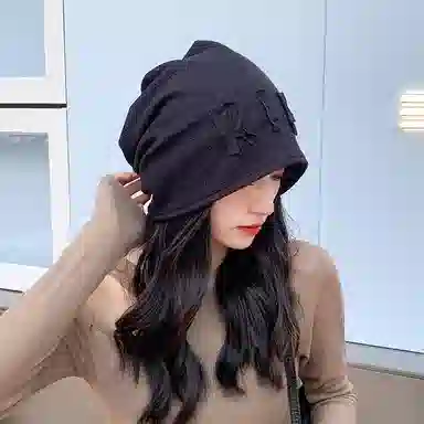 浪莎 日系简约纯色包头帽子大头围显脸小冷帽复古百搭针织 聚酯纤维 绒线帽 男女同款情侣款