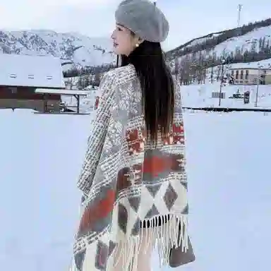 浪莎 民族风氛围感加厚斗篷旅游空调房开叉披风毛毯 礼盒装 聚酯纤维 披肩 女款