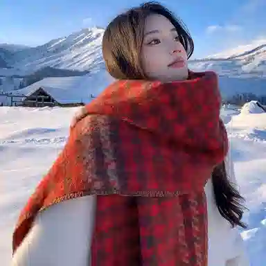 浪莎 撞色保暖经典千鸟格复古韩版百搭气质两用 心动礼盒装 聚酯纤维 绒线围巾 男女同款情侣款