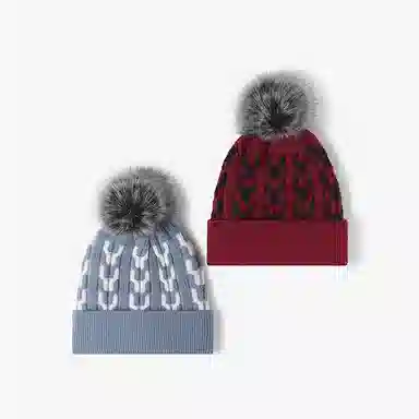 浪莎 拼色带毛球秋冬加厚加绒针织时尚户外百搭 腈纶 绒线帽 女款 粉色