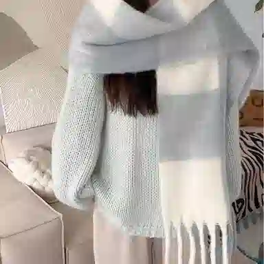 浪莎 柔软温柔大格保暖 聚酯纤维 绒线围巾 男女同款情侣款