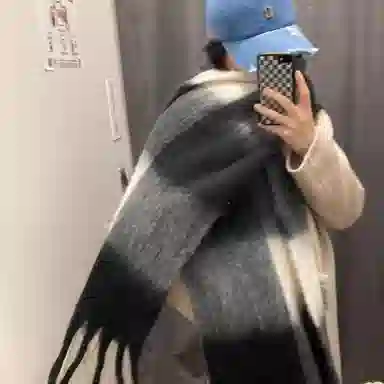 浪莎 柔软温柔大格保暖 聚酯纤维 绒线围巾 男女同款情侣款