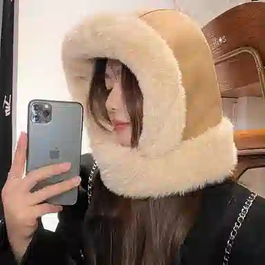 浪莎 美拉德加绒加厚麂皮绒雷锋帽女生护耳保暖冬季骑行防寒包头帽子 涤纶 绒线帽 女款