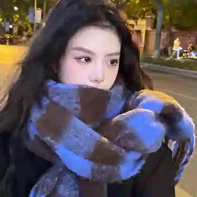 浪莎 超级氛围感马海毛流苏韩系加厚保暖格子仿羊绒 绒线围巾 通用