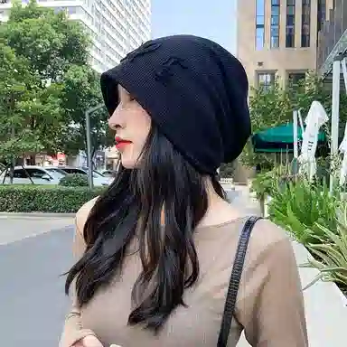 浪莎 日系简约纯色包头帽子大头围显脸小冷帽复古百搭针织 聚酯纤维 绒线帽 男女同款情侣款