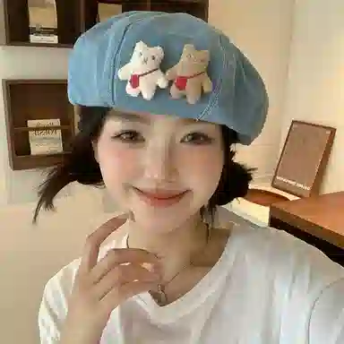 浪莎 日系卡通小熊饼干贴布甜美卡通气质 棉 贝雷帽 女款