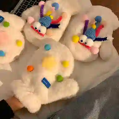 浪莎 星星糖豆可爱搞怪毛绒连指手套女生冬季保暖加绒加厚毛茸茸学生护手套 涤纶 绒线手套 女款