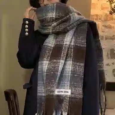 浪莎 拍照超出片的复古美拉德格子围巾韩系高级氛围感加厚保暖围脖 男女同款情侣款 礼盒装 绒线围巾 男女同款情侣款