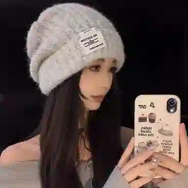 浪莎 日系简约纯色堆堆帽大头围针织显脸小户外休闲保暖护耳包头帽 聚酯纤维 绒线帽 男女同款情侣款