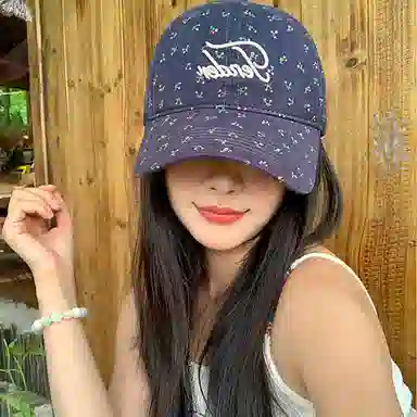 浪莎 韩系小碎花字母刺绣波点大帽檐显脸小休闲高街出行 棉 鸭舌帽 男女同款情侣款