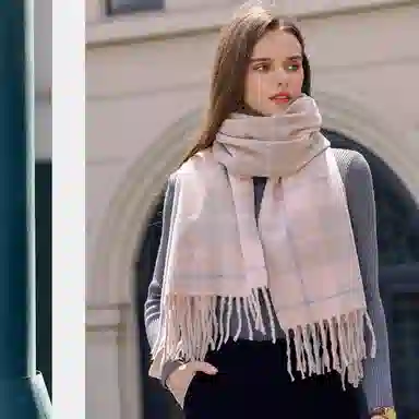 浪莎 软糯格子加厚保暖流苏 礼盒装 绒线围巾 男女同款情侣款