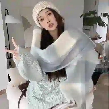 浪莎 柔软温柔大格保暖 聚酯纤维 绒线围巾 男女同款情侣款