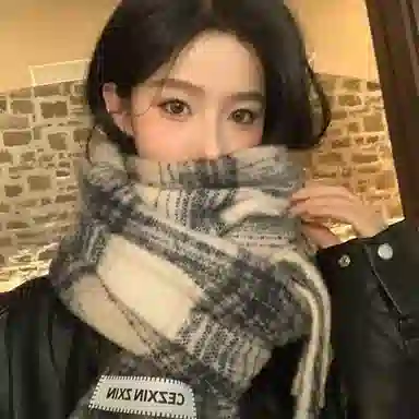 浪莎 拍照超出片的复古美拉德格子围巾韩系高级氛围感加厚保暖围脖 男女同款情侣款 礼盒装 绒线围巾 男女同款情侣款