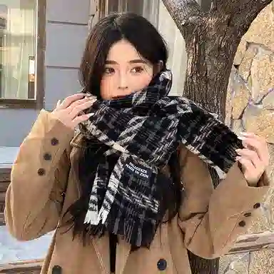 浪莎 日落晚风 复古格子围巾秋冬季复古加厚保暖氛围感格纹针织围脖披肩 男女同款情侣款 礼盒装 绒线围巾 男女同款情侣款