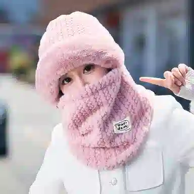 浪莎 新中式小众设计二合一防寒一体面罩骑行护耳保暖 聚酯纤维 绒线帽 男女同款情侣款