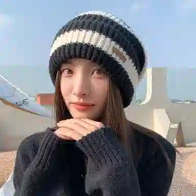 浪莎 韩式潮流字母贴标针织堆堆帽大头围时尚百搭休闲出街包头帽显脸小 聚酯纤维 绒线帽 男女同款情侣款