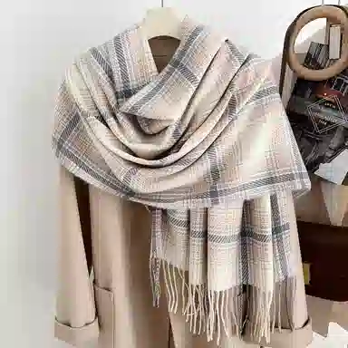 浪莎 韩版氛围感格子流苏秋冬季多巴胺色披肩保暖加厚学生围脖 礼盒装 聚酯纤维 绒线围巾 男女同款情侣款