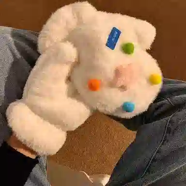 浪莎 星星糖豆可爱搞怪毛绒连指手套女生冬季保暖加绒加厚毛茸茸学生护手套 涤纶 绒线手套 女款