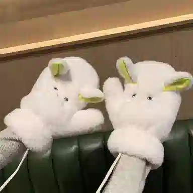 浪莎 冬季保暖可爱小羊卡通学院风加绒加厚防寒学生骑车挂脖手套 涤纶 绒线手套 女款