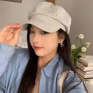浪莎 韩系早秋千鸟格纹薄款复古英伦风百搭休闲 棉 贝雷帽 男女同款情侣款