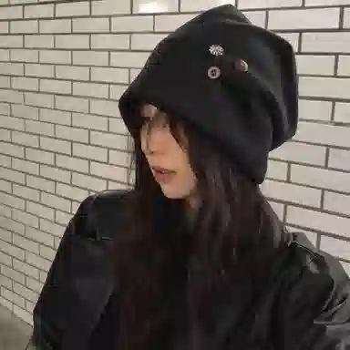 【潮酷穿搭】 浪莎 韩系毛呢纽扣冷帽堆堆帽女生秋冬高级感包头帽子显脸小护耳月子帽 涤纶 绒线帽 女款