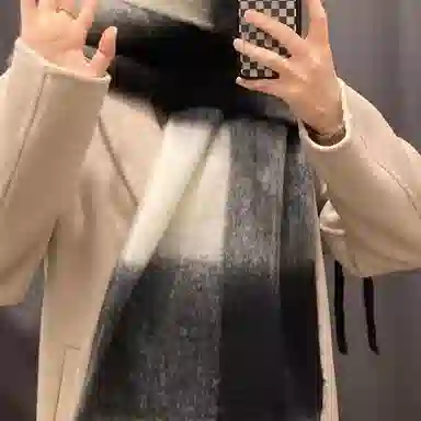 浪莎 柔软温柔大格保暖 聚酯纤维 绒线围巾 男女同款情侣款