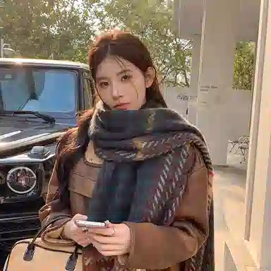 浪莎 撞色保暖经典千鸟格复古韩版百搭气质两用 心动礼盒装 聚酯纤维 绒线围巾 男女同款情侣款