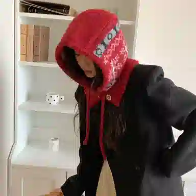 【圣诞氛围】 浪莎 费尔岛风秋冬季氛围感巴拉克拉法帽女生显脸小保暖护耳针织毛线帽 涤纶 绒线帽 男女同款情侣款