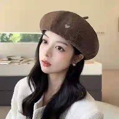 浪莎 复古英伦风简约时尚 纯色爱心时髦个性美拍逛街 聚酯纤维 贝雷帽 女款